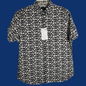 Cactus Man By Ricky Singh MensFloral Button Down Shirt Blk/Wht Large